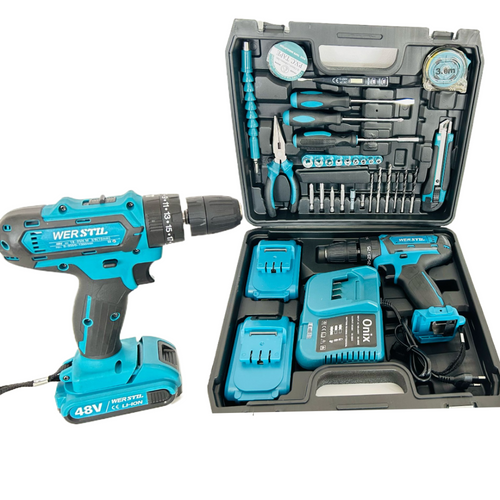 Set Bormașină Autofiletantă cu Percuție + 2 acumulatori 48V / 5Ah + 30 accesorii