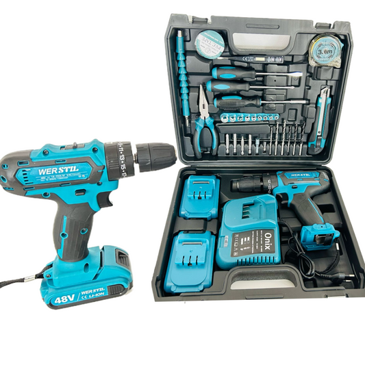 Set Bormașină Autofiletantă cu Percuție + 2 acumulatori 48V / 5Ah + 30 accesorii