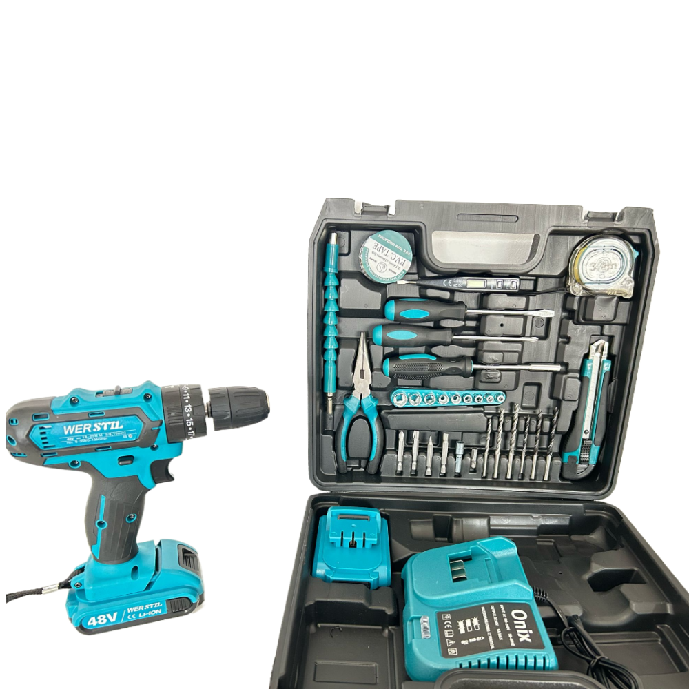 Set Bormașină Autofiletantă cu Percuție + 2 acumulatori 48V / 5Ah + 30 accesorii